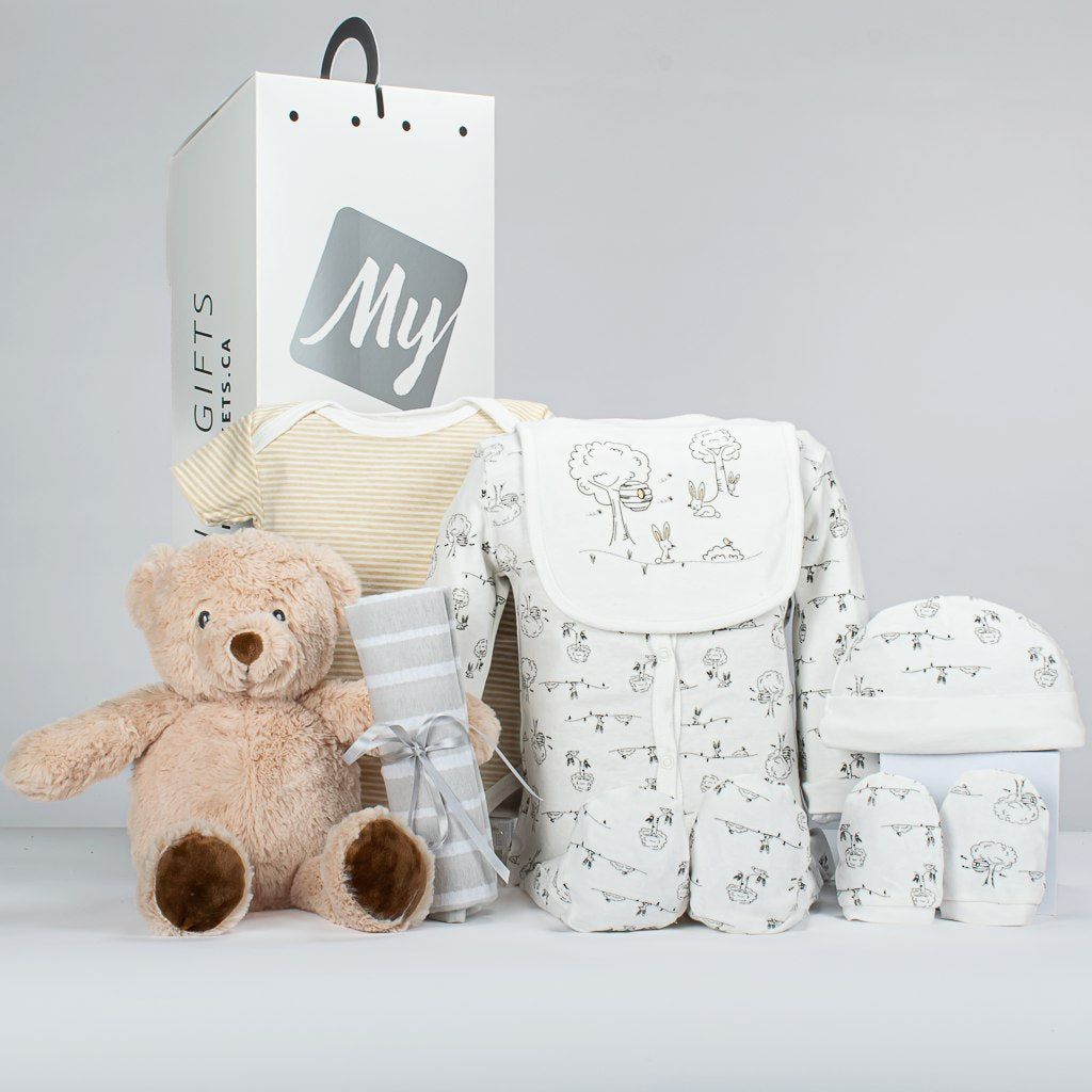 Teddy Bear With 5 Piece  Baby Set In Gift Box