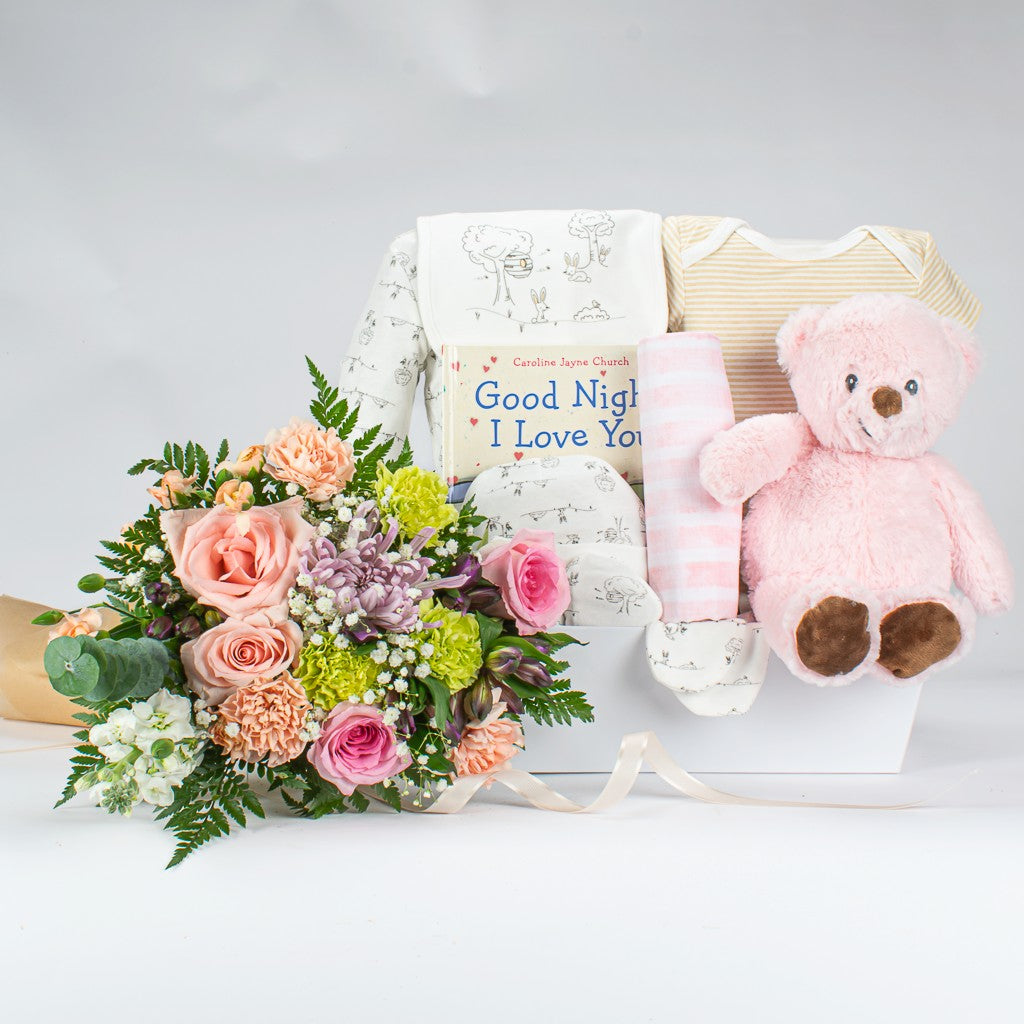 Baby Girl Gift With Flower Bouquet Delivery