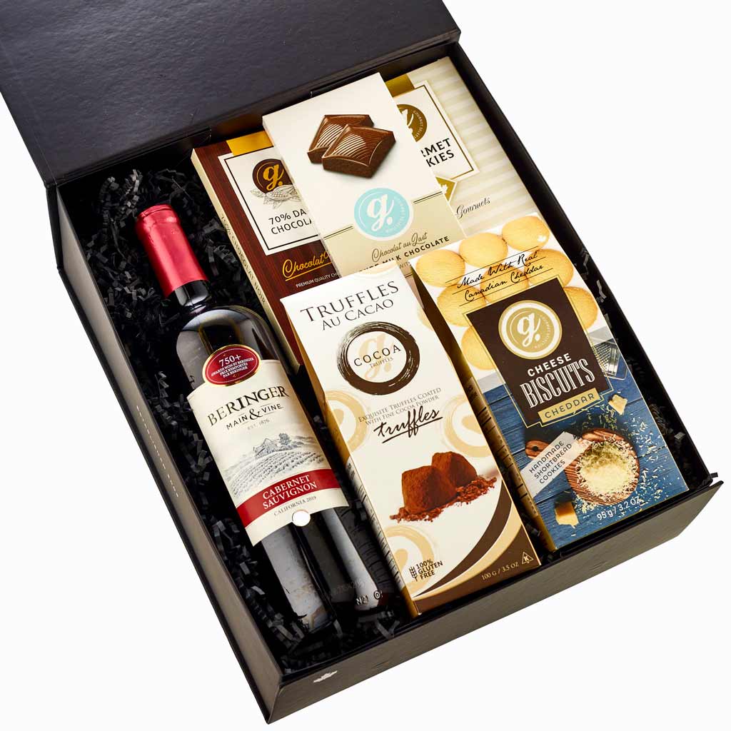 Designer Wood Chocolate Tray and Wine Purim Gift Box Set